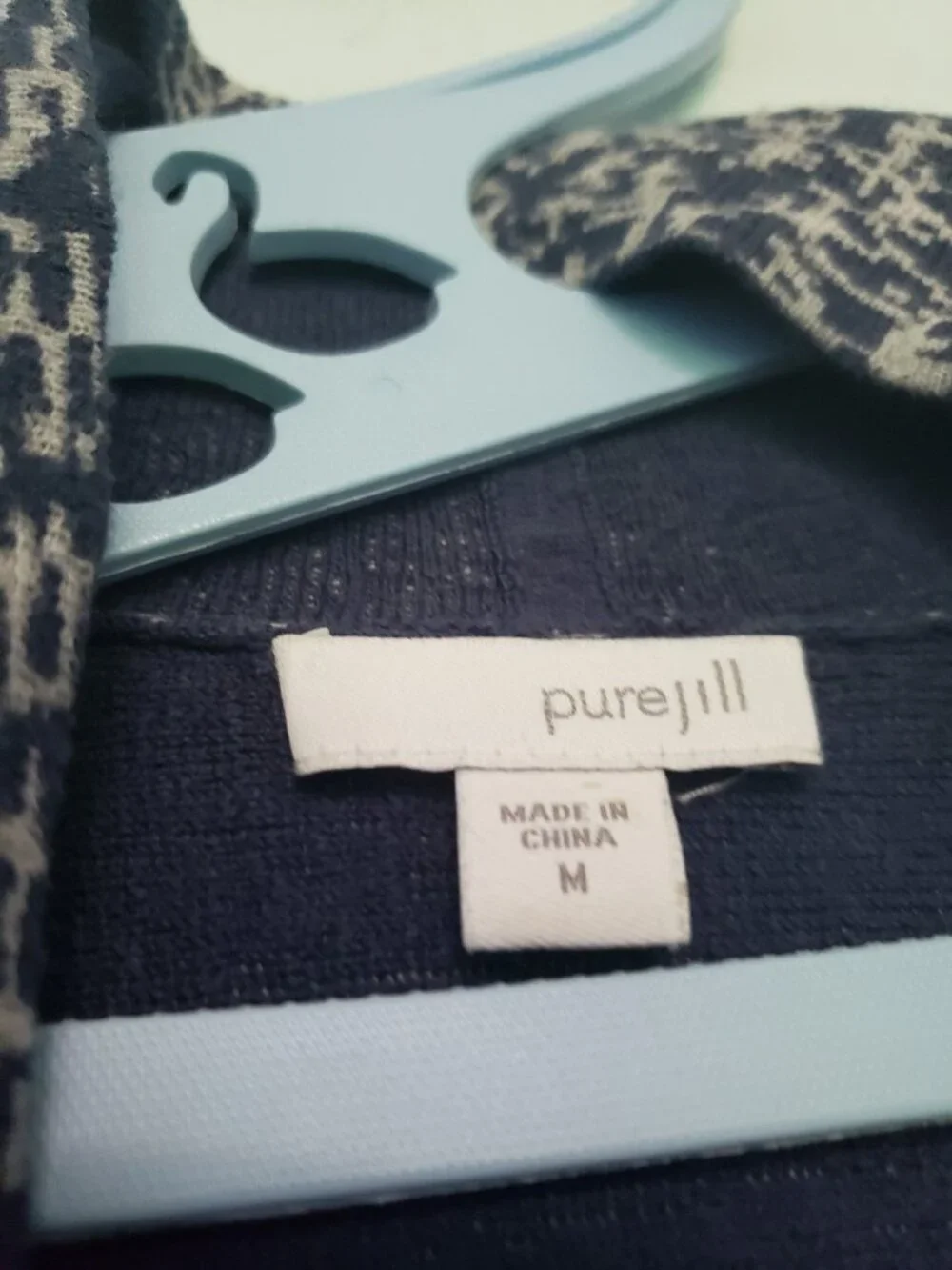 Pure Jill Women M Cardigan Sweater Open Front Heavyweight Long Sleeve Navy Gray - Picture 5 of 6